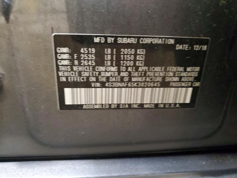 2019 Subaru Legacy მანქანა იყიდება აუქციონზე, vin: 4S3BNAF65K3020645, აუქციონის ნომერი: 57148106