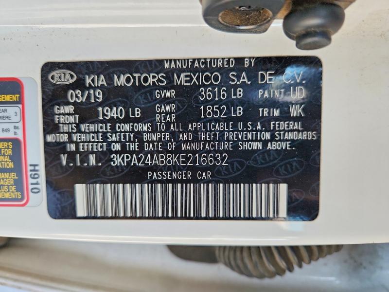2019 Kia Rio მანქანა იყიდება აუქციონზე, vin: 3KPA24AB8KE216632, აუქციონის ნომერი: 55950976