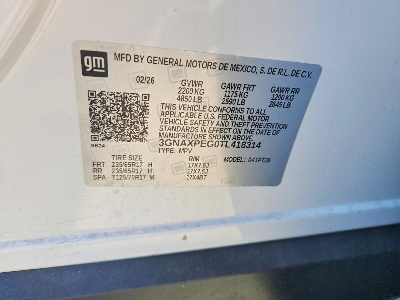 58431426 :رقم المزاد ، 3GNAXPEG0TL418314 vin ، 2026 Chevrolet Equinox مزاد بيع