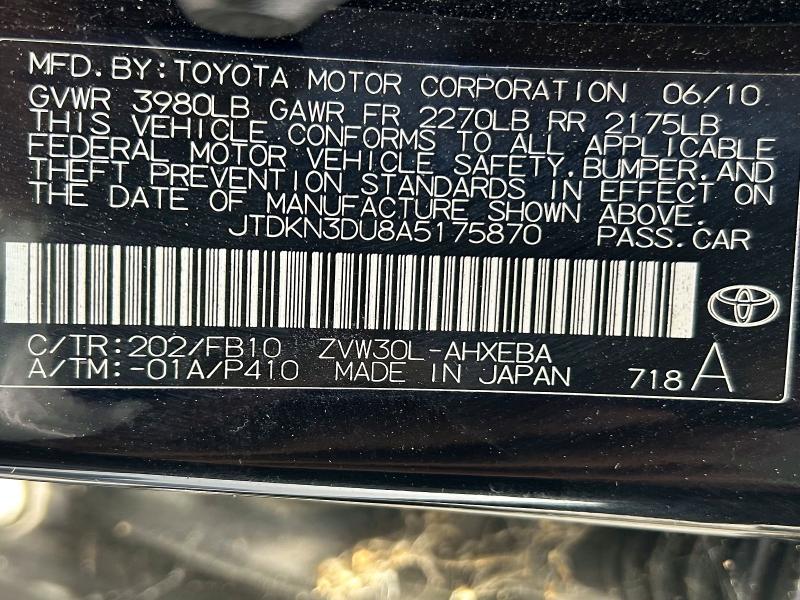 Aukcja sprzedaży 2010 Toyota Prius, vin: JTDKN3DU8A5175870, numer aukcji: 55472986