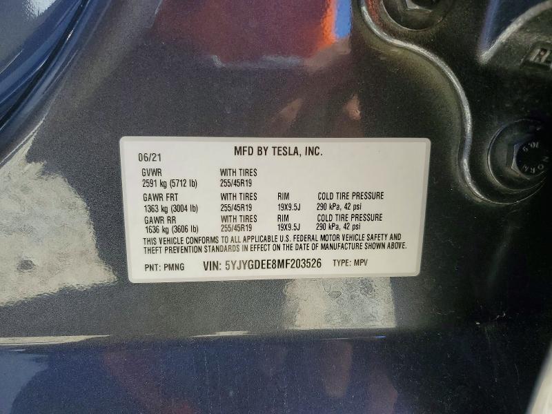 55820746 :رقم المزاد ، 5YJYGDEE8MF203526 vin ، 2021 Tesla Model Y مزاد بيع