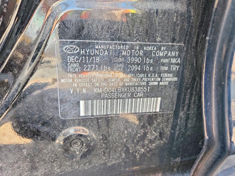 56969506 :رقم المزاد ، KMHD04LBXKU838551 vin ، 2019 Hyundai Elantra مزاد بيع