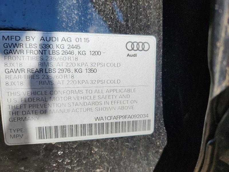 2015 Audi Q5 მანქანა იყიდება აუქციონზე, vin: WA1CFAFP9FA092034, აუქციონის ნომერი: 53418426