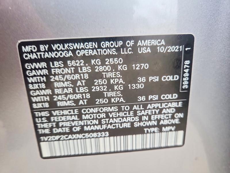 Aukcja sprzedaży 2022 Volkswagen Atlas, vin: 1V2DP2CAXNC508333, numer aukcji: 57662496