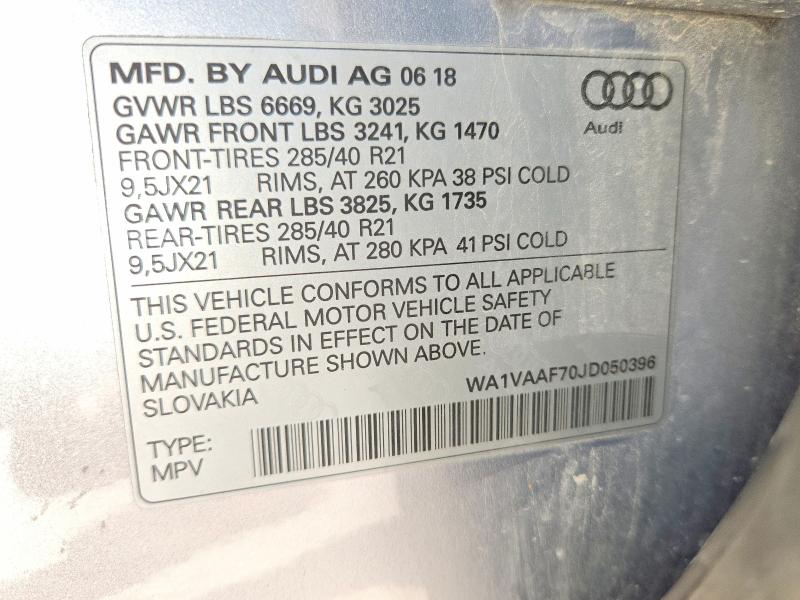 57869526 :رقم المزاد ، WA1VAAF70JD050396 vin ، 2018 Audi Q7 مزاد بيع