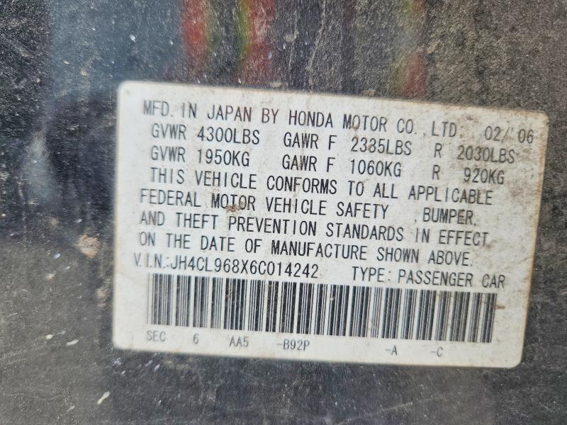 2006 Acura Tsx მანქანა იყიდება აუქციონზე, vin: JH4CL968X6C014242, აუქციონის ნომერი: 85980395