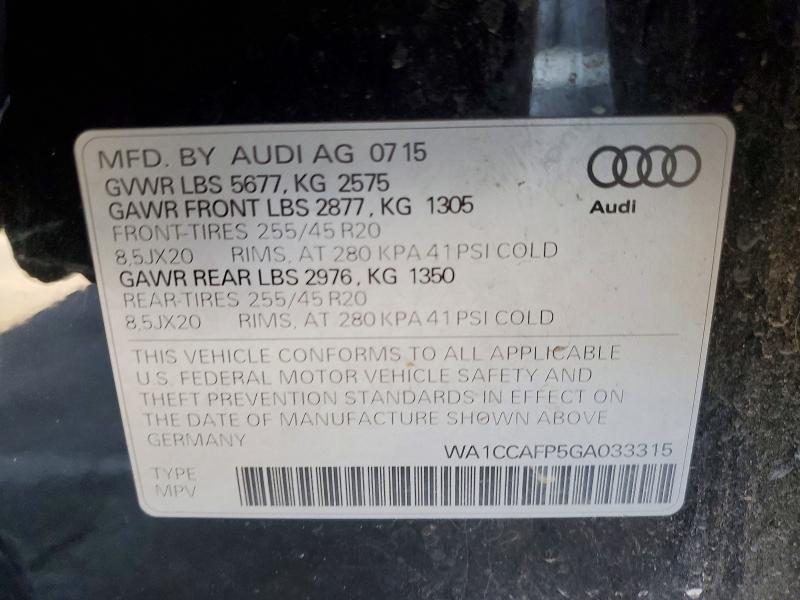 57382686 :رقم المزاد ، WA1CCAFP5GA033315 vin ، 2016 Audi Sq5 مزاد بيع