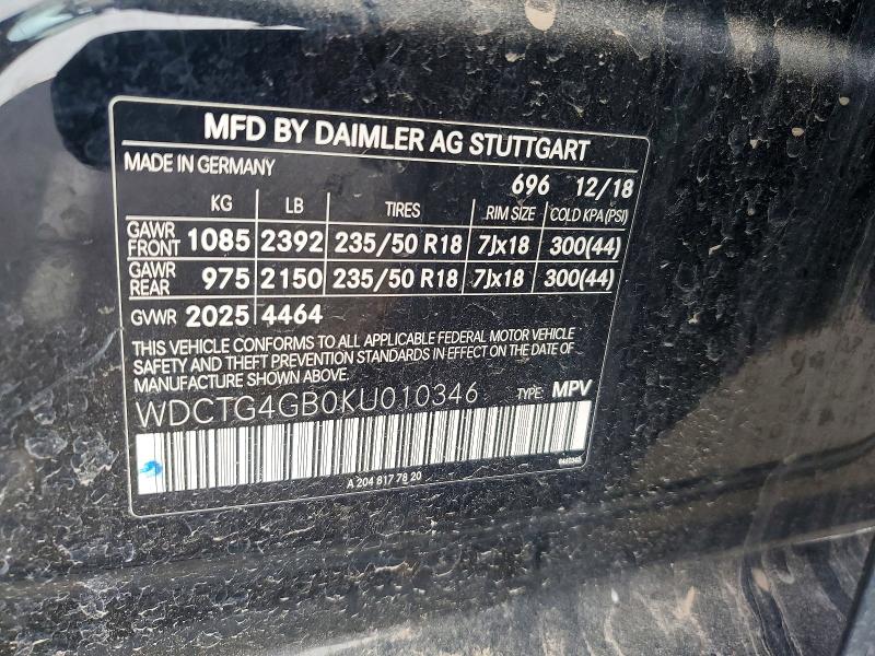 Продажа на аукционе авто 2019 Mercedes-benz Gla, vin: WDCTG4GB0KU010346, номер лота: 58324966