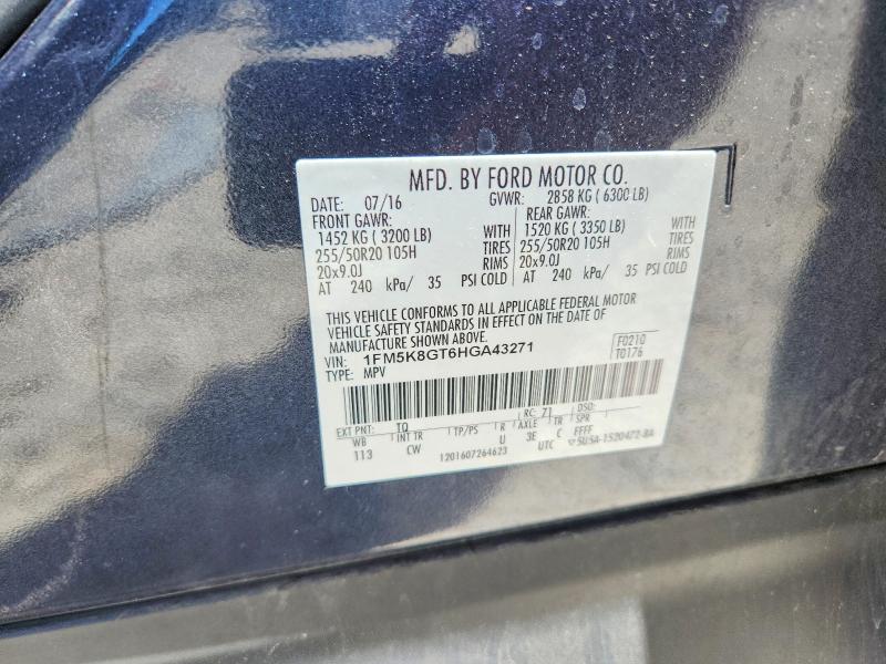 56493396 :رقم المزاد ، 1FM5K8GT6HGA43271 vin ، 2017 Ford Explorer مزاد بيع