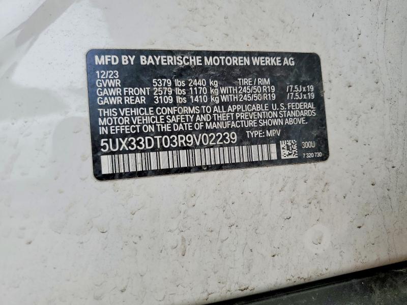 56122116 :رقم المزاد ، 5UX33DT03R9V02239 vin ، 2024 Bmw X4 مزاد بيع