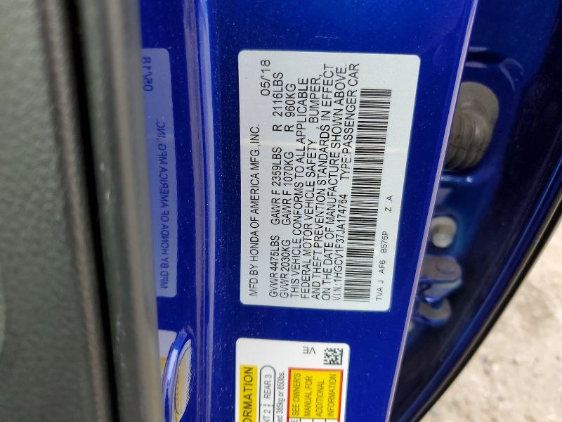 Aukcja sprzedaży 2018 Honda Accord, vin: 1HGCV1F37JA174764, numer aukcji: 58630756