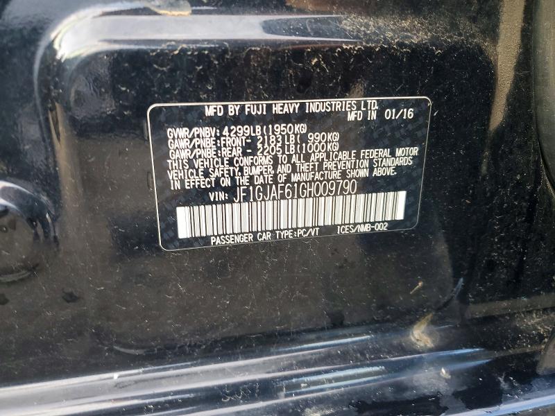 57485546 :رقم المزاد ، JF1GJAF61GH009790 vin ، 2016 Subaru Impreza مزاد بيع