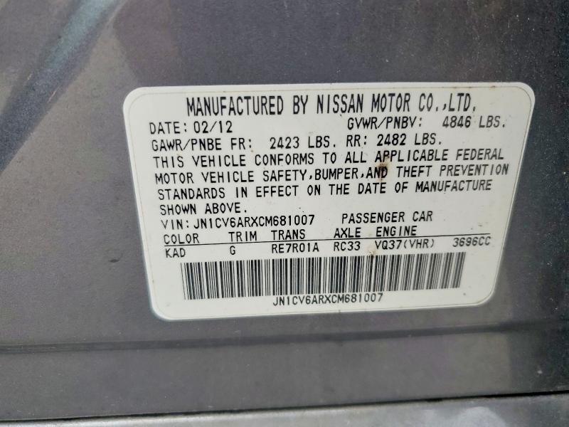 Aukcja sprzedaży 2012 Infiniti G37 Sedan, vin: JN1CV6ARXCM681007, numer aukcji: 58896426