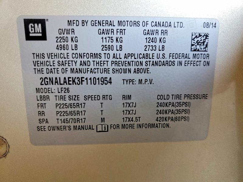 55850976 :رقم المزاد ، 2GNALAEK3F1101954 vin ، 2015 Chevrolet Equinox مزاد بيع
