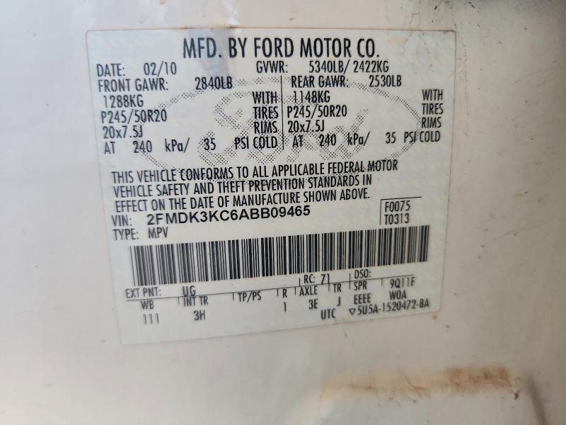 Aukcja sprzedaży 2010 Ford Edge, vin: 2FMDK3KC6ABB09465, numer aukcji: 58998306