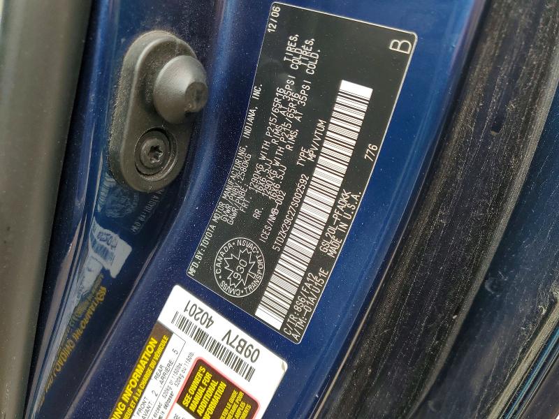 2007 Toyota Sienna მანქანა იყიდება აუქციონზე, vin: 5TDZK29C27S002592, აუქციონის ნომერი: 54803956