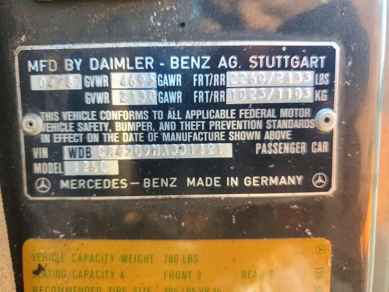 55916846 :رقم المزاد ، WDBCA45D9HA331421 vin ، 1987 Mercedes-benz 560 مزاد بيع