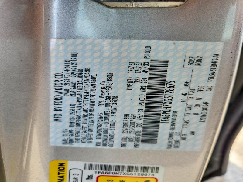 Auction sale of the 2016 Ford Fusion, vin: 1FA6P0H7XG5128675, lot number: 56298646