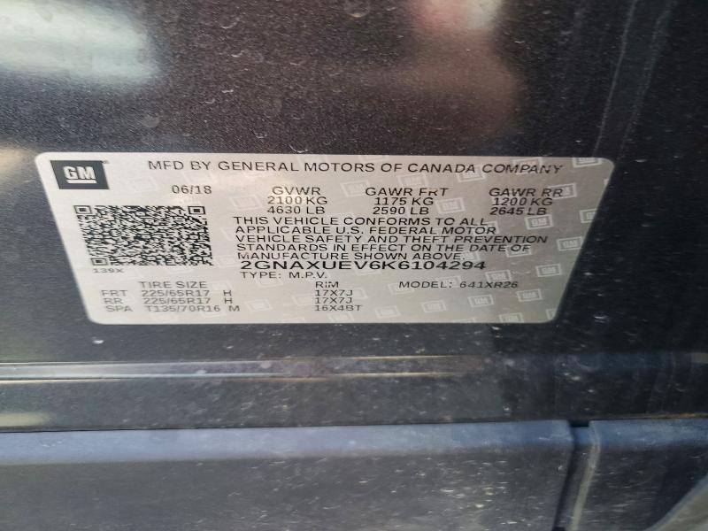 Продажа на аукционе авто 2019 Chevrolet Equinox, vin: 2GNAXUEV6K6104294, номер лота: 56591816