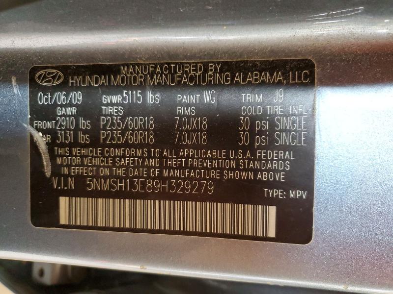 2009 Hyundai Santa Fe მანქანა იყიდება აუქციონზე, vin: 5NMSH13E89H329279, აუქციონის ნომერი: 58222866