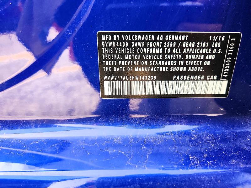56451556 :رقم المزاد ، WVWVF7AU3HW143239 vin ، 2017 Volkswagen Golf R مزاد بيع