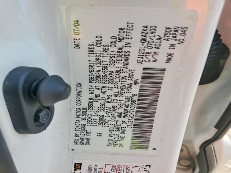 Aukcja sprzedaży 2004 Lexus Gx, vin: JTJBT20X740058778, numer aukcji: 59098386