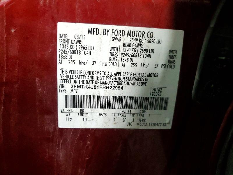 58382216 :رقم المزاد ، 2FMTK4J81FBB22954 vin ، 2015 Ford Edge مزاد بيع