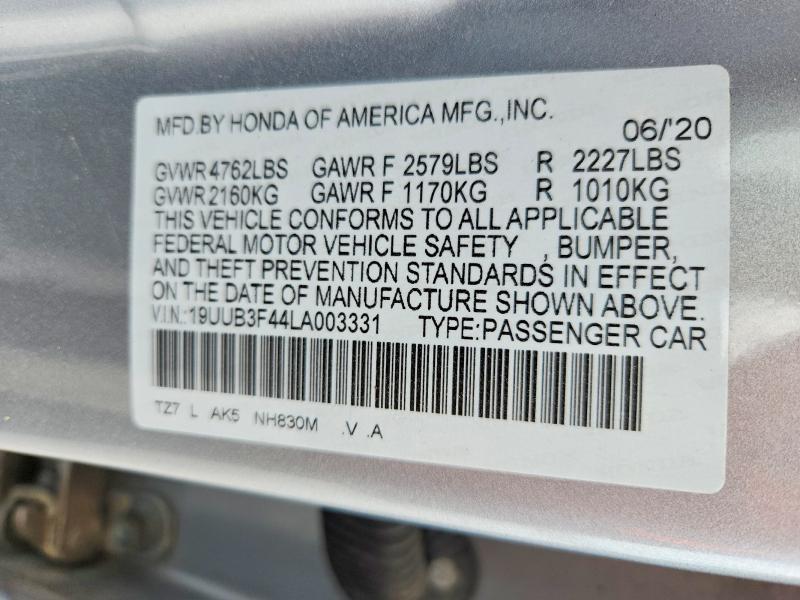 57838396 :رقم المزاد ، 19UUB3F44LA003331 vin ، 2020 Acura Tlx مزاد بيع