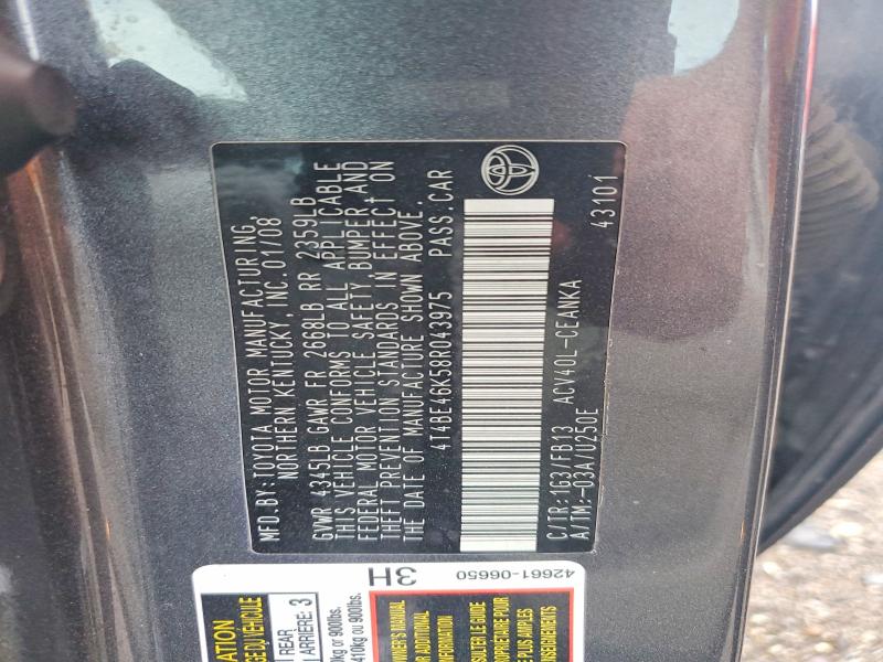 Продаж на аукціоні авто 2008 Toyota Camry, vin: 4T4BE46K58R043975, номер лоту: 54598916
