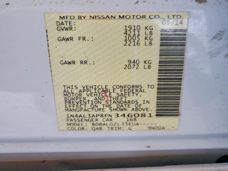 Aukcja sprzedaży 2015 Nissan Altima, vin: 1N4AL3AP8FN346081, numer aukcji: 57864186
