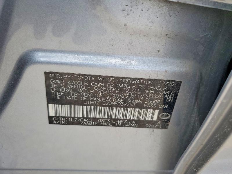 56497816 :رقم المزاد ، JTHGZ1B20M5039753 vin ، 2021 Lexus Is مزاد بيع