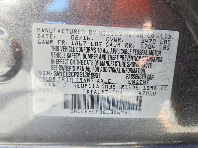 Продажа на аукционе авто 2016 Nissan Versa Note, vin: 3N1CE2CP3GL386951, номер лота: 58392316