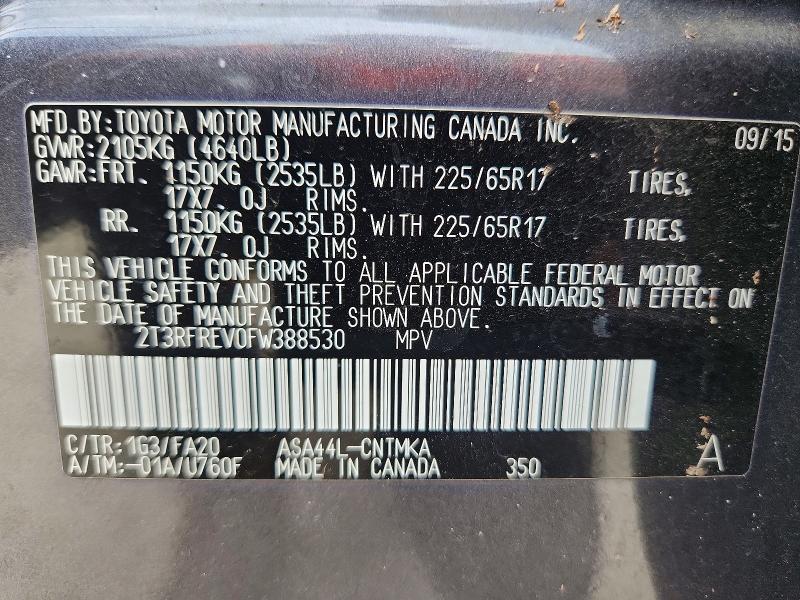 55828986 :رقم المزاد ، 2T3RFREV0FW388530 vin ، 2015 Toyota Rav4 مزاد بيع