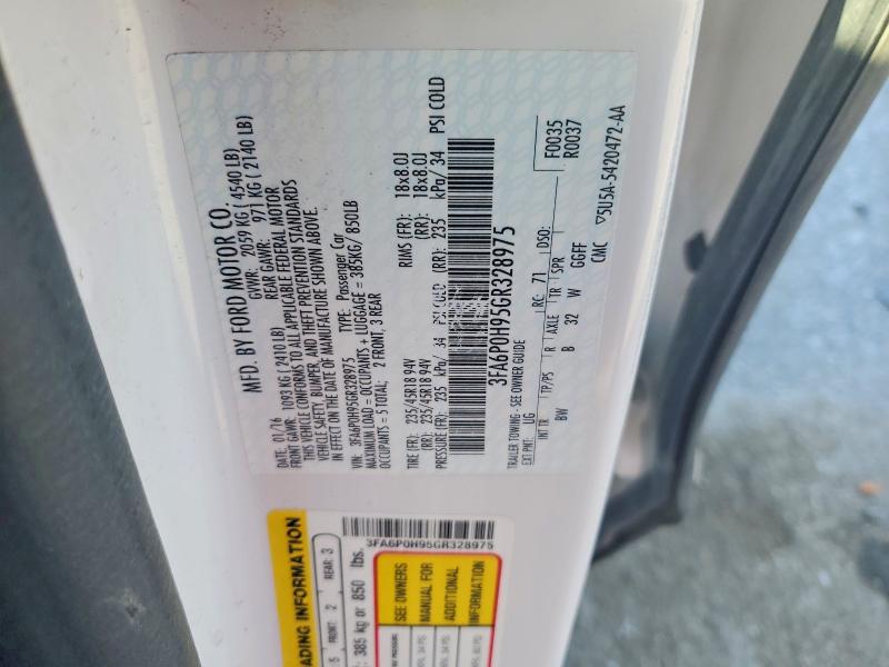2016 Ford Fusion მანქანა იყიდება აუქციონზე, vin: 3FA6P0H95GR328975, აუქციონის ნომერი: 57340326