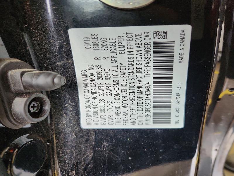 56596906 :رقم المزاد ، 2HGFC3A51KH754974 vin ، 2019 Honda Civic مزاد بيع