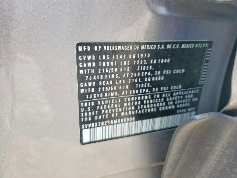 57237066 :رقم المزاد ، 3VVRX7B21NM098908 vin ، 2022 Volkswagen Taos مزاد بيع