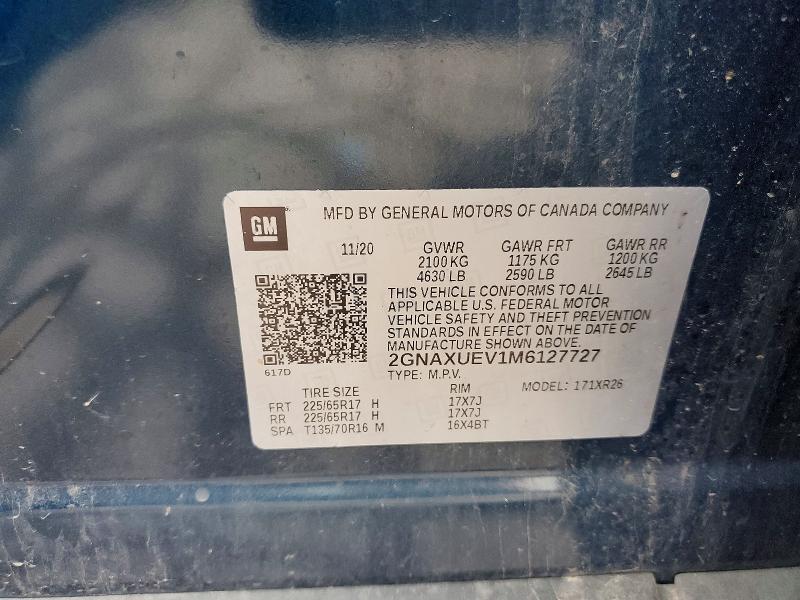 Auction sale of the 2021 Chevrolet Equinox, vin: 2GNAXUEV1M6127727, lot number: 58491226