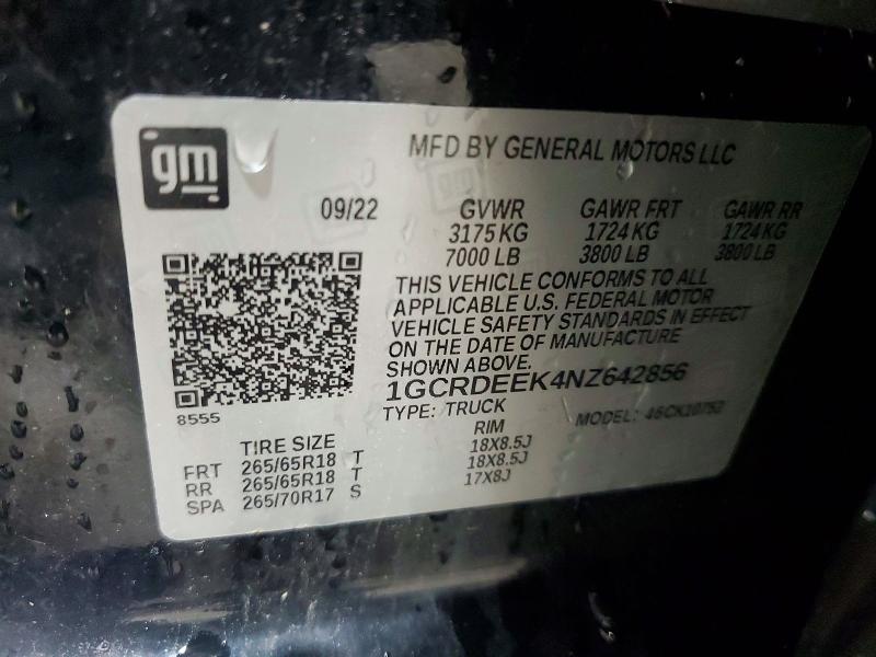 2022 Chevrolet Silverado მანქანა იყიდება აუქციონზე, vin: 1GCRDEEK4NZ642856, აუქციონის ნომერი: 57194216