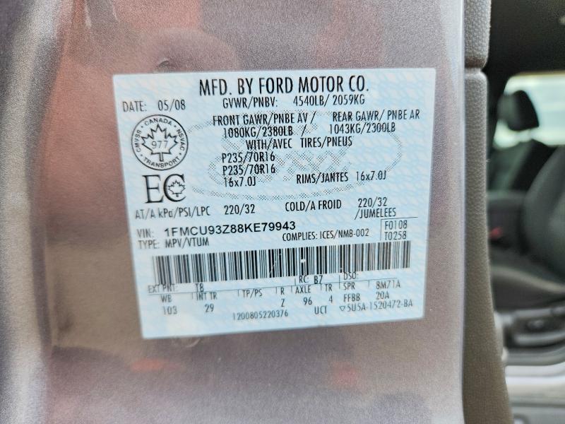 58112176 :رقم المزاد ، 1FMCU93Z88KE79943 vin ، 2008 Ford Escape مزاد بيع