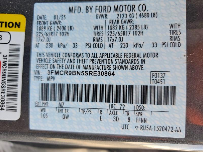 55475426 :رقم المزاد ، 3FMCR9BN5SRE30864 vin ، 2025 Ford Bronco Sport مزاد بيع