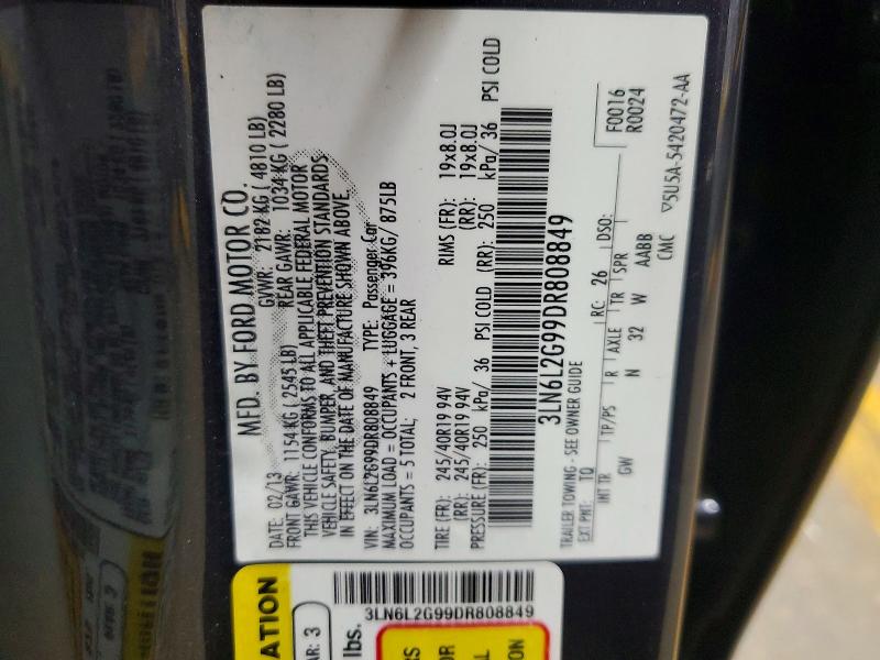 55745106 :رقم المزاد ، 3LN6L2G99DR808849 vin ، 2013 Lincoln Mkz مزاد بيع