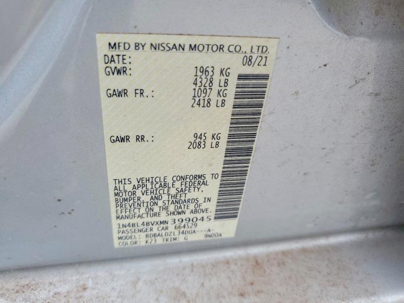 Aukcja sprzedaży 2021 Nissan Altima, vin: 1N4BL4BVXMN399045, numer aukcji: 57208146
