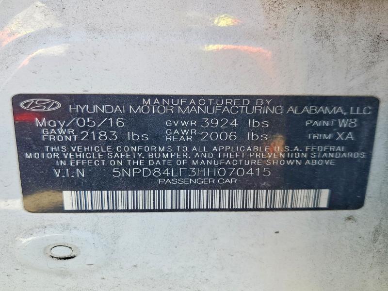 56148056 :رقم المزاد ، 5NPD84LF3HH070415 vin ، 2017 Hyundai Elantra مزاد بيع