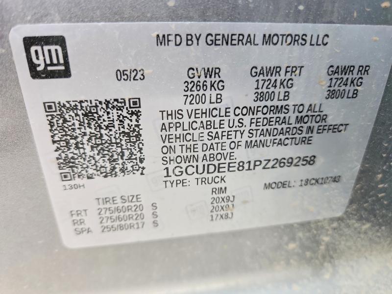 2023 Chevrolet Silverado მანქანა იყიდება აუქციონზე, vin: 1GCUDEE81PZ269258, აუქციონის ნომერი: 58778816