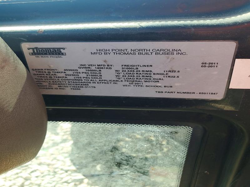 Продаж на аукціоні авто 2012 Thomas Saf-t-liner C2, vin: 4UZABRDT2CCBK4988, номер лоту: 58132306