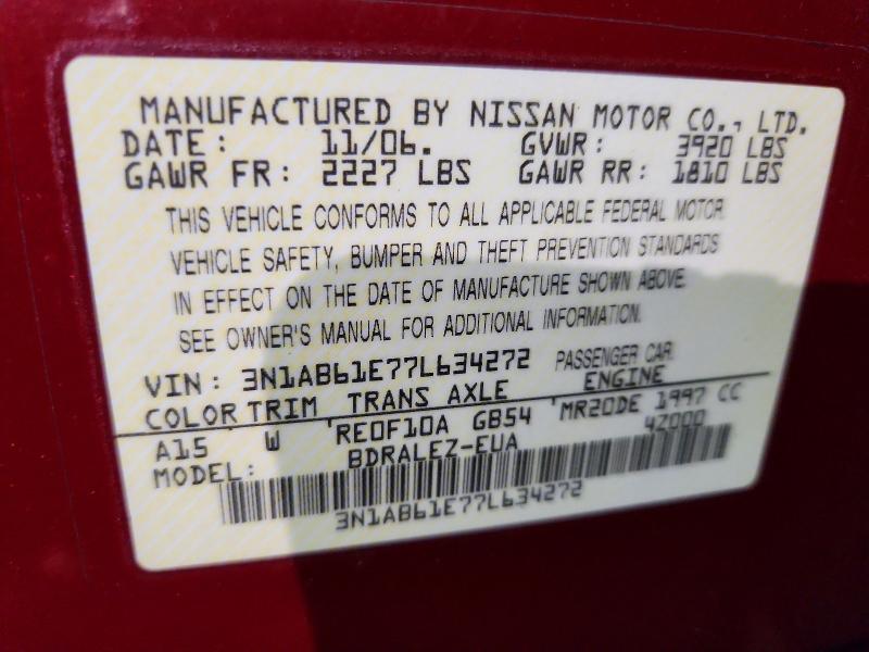 Продаж на аукціоні авто 2007 Nissan Sentra, vin: 3N1AB61E77L634272, номер лоту: 58499586