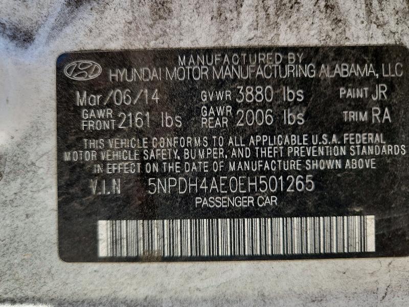 Aukcja sprzedaży 2014 Hyundai Elantra, vin: 5NPDH4AE0EH501265, numer aukcji: 56548776