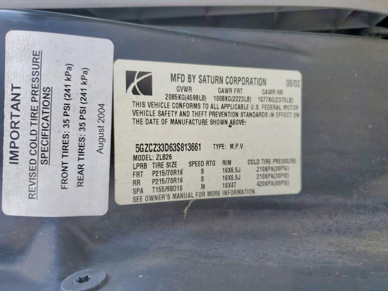 2003 Saturn Vue მანქანა იყიდება აუქციონზე, vin: 5GZCZ33D63S813661, აუქციონის ნომერი: 59010056