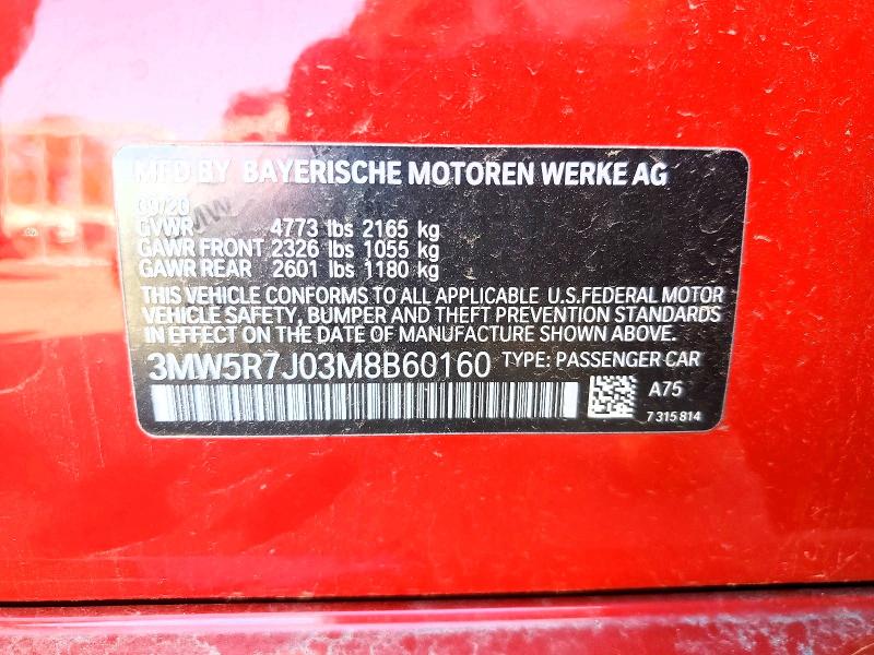 54445346 :رقم المزاد ، 3MW5R7J03M8B60160 vin ، 2021 Bmw 330xi مزاد بيع