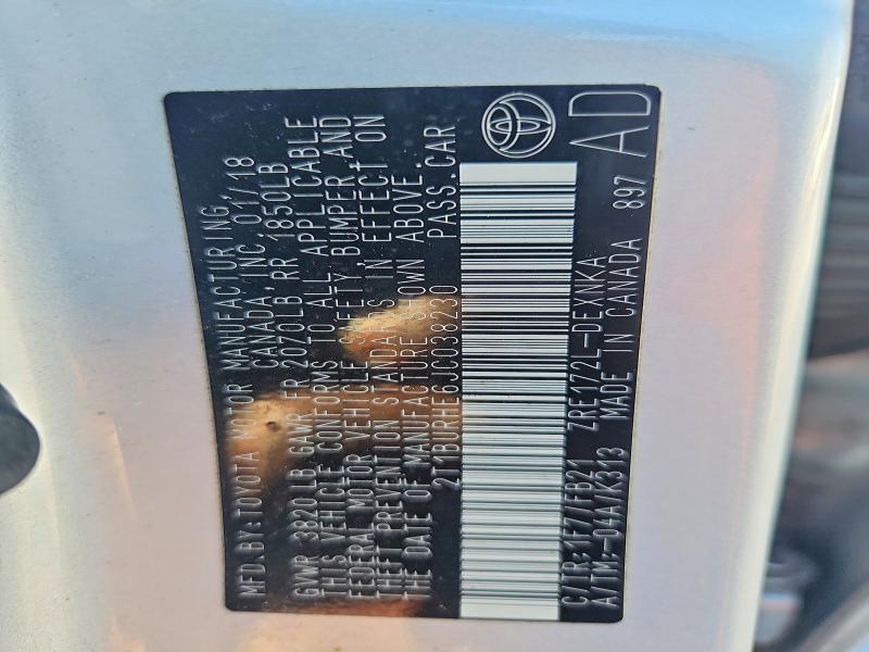 2018 Toyota Corolla მანქანა იყიდება აუქციონზე, vin: 2T1BURHE6JC038230, აუქციონის ნომერი: 58658256